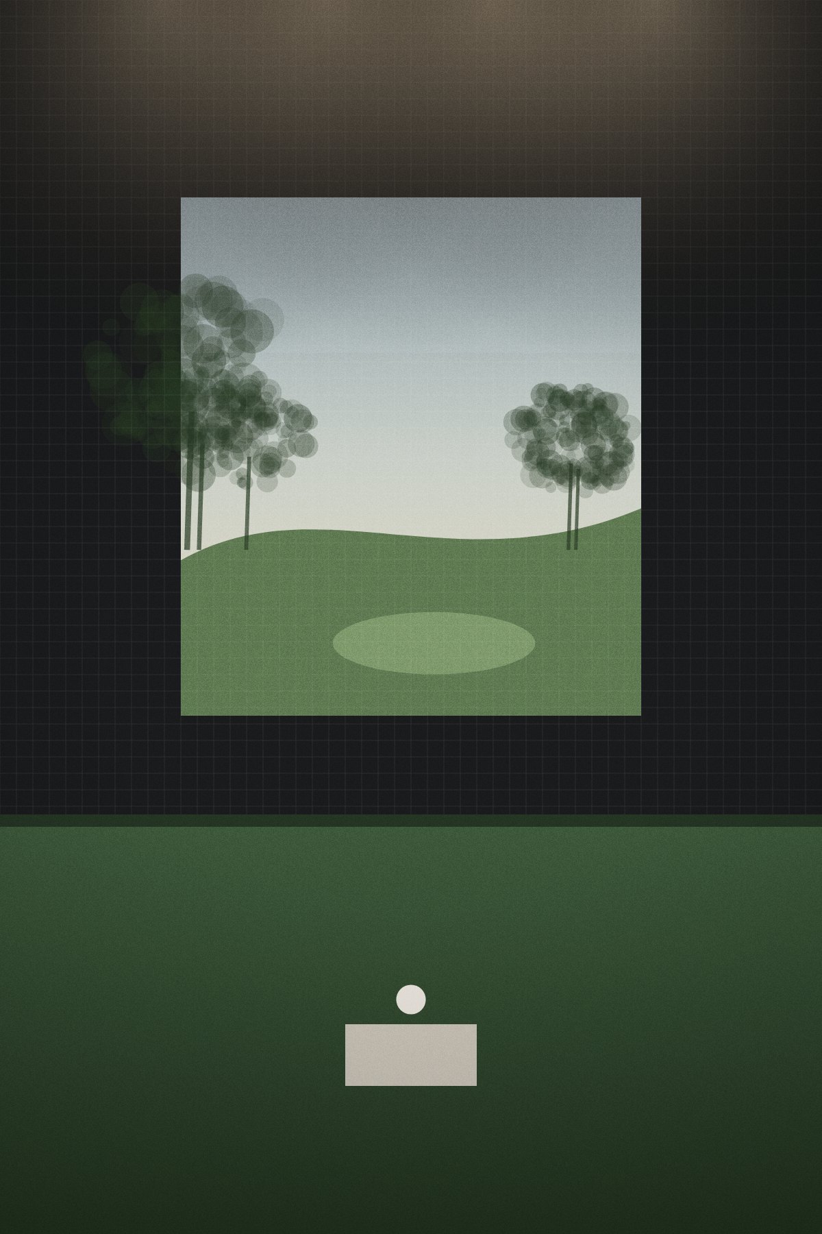 Illustrative indoor golf room; not an actual facility